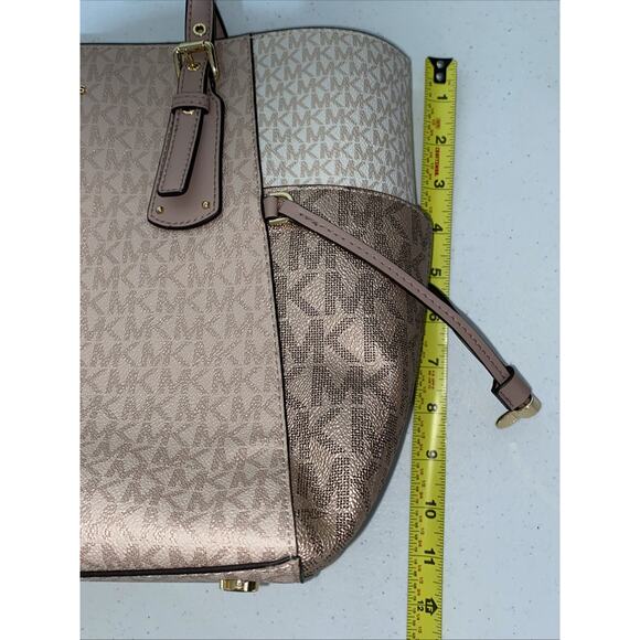 Michael Kors Voyager Tote Signature MK Logo Large Shoulder Bag Purse Rose Gold - Picture 12 of 14